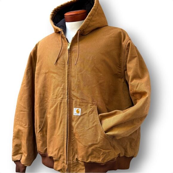 Vintage Carhartt J140 BRN Hooded Active Jacket Quilted Men’s size XXL 2XL Wheat - Picture 12 of 12